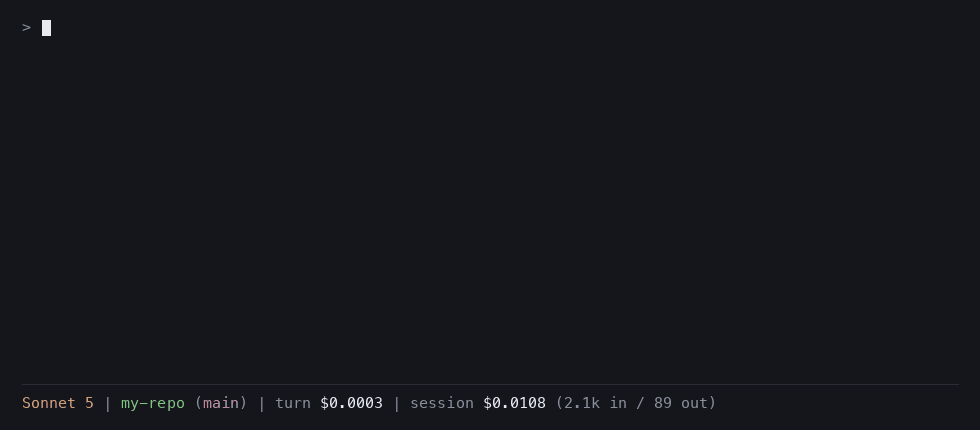 model-switcher demo — a complex prompt delegates to heavy-task-opus while the statusline tracks cost