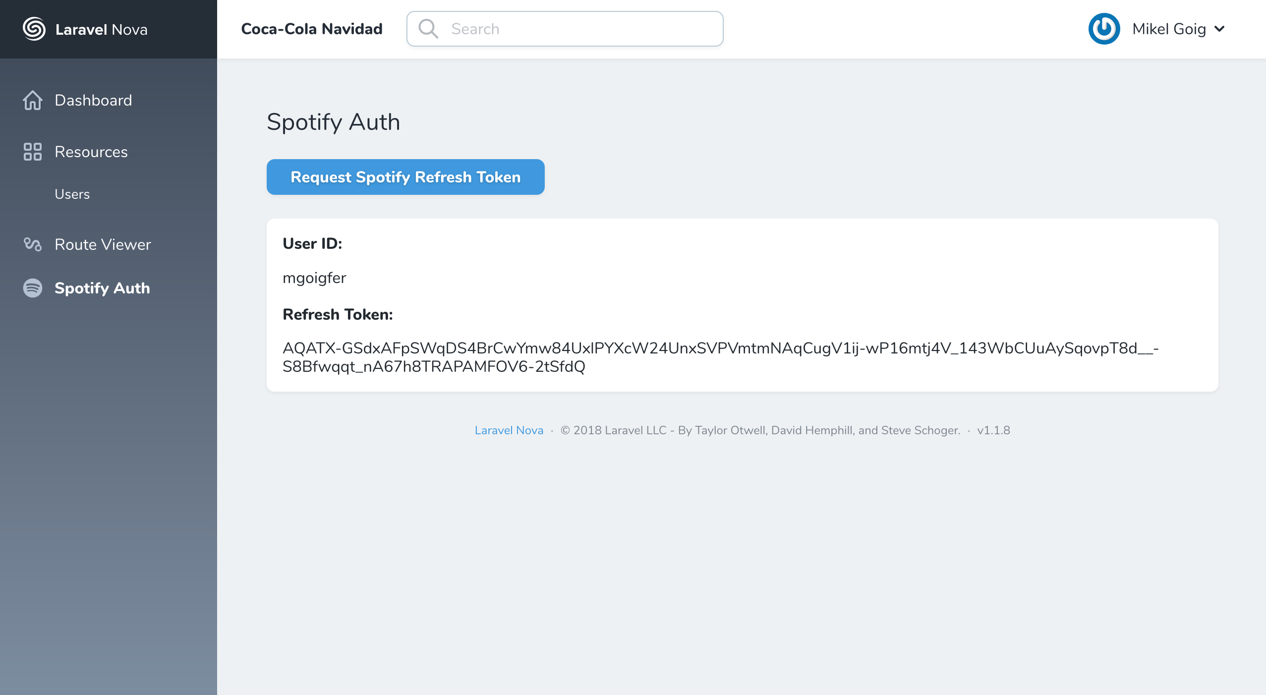Laravel Nova Spotify Auth Tool
