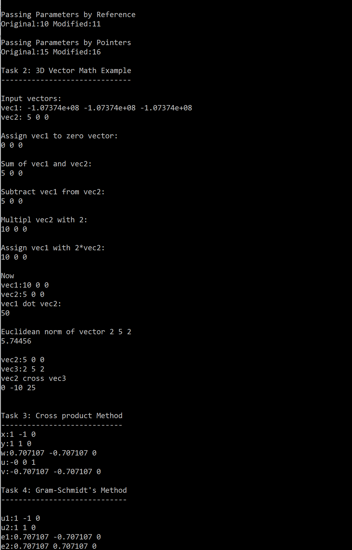 Expected console output for Recitation 1