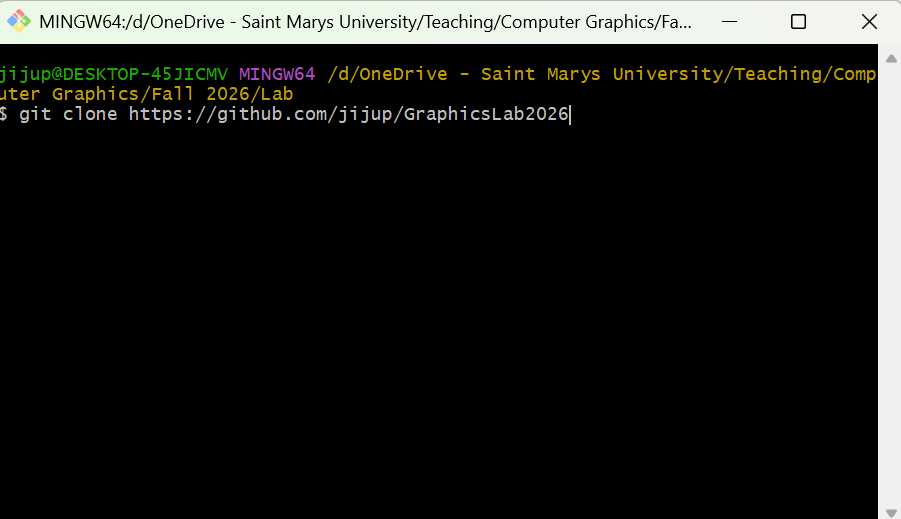 Cloning the GraphicsLab2026 repository with Git Bash