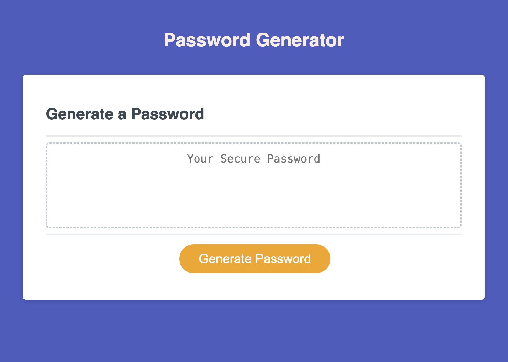 Password Generator application - click on the Generate Password button.