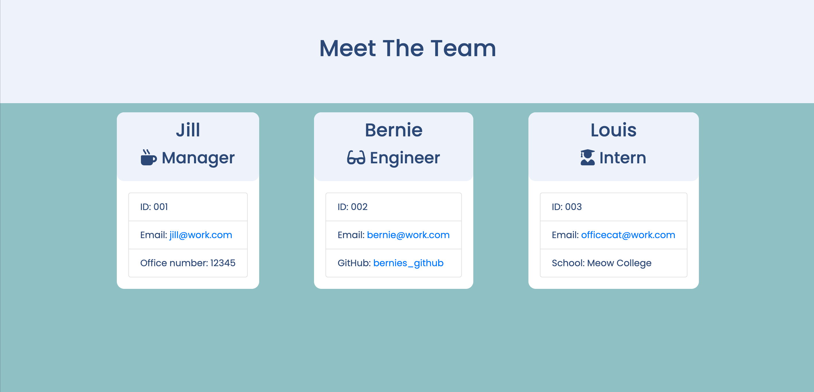 Screenshot of generated team.html