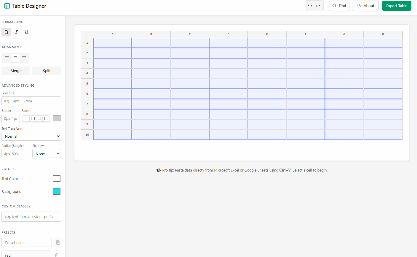 Visual Table Designer Demo