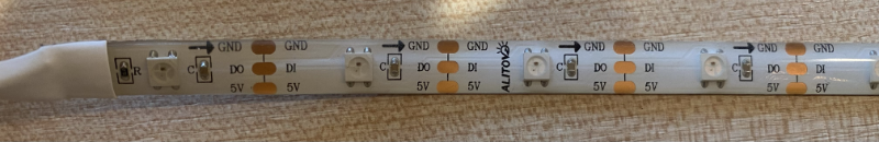 An LED strip showing the connectors between each LED
