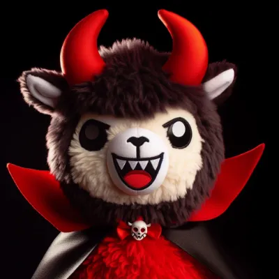 A cute plushie llama looking like a devil