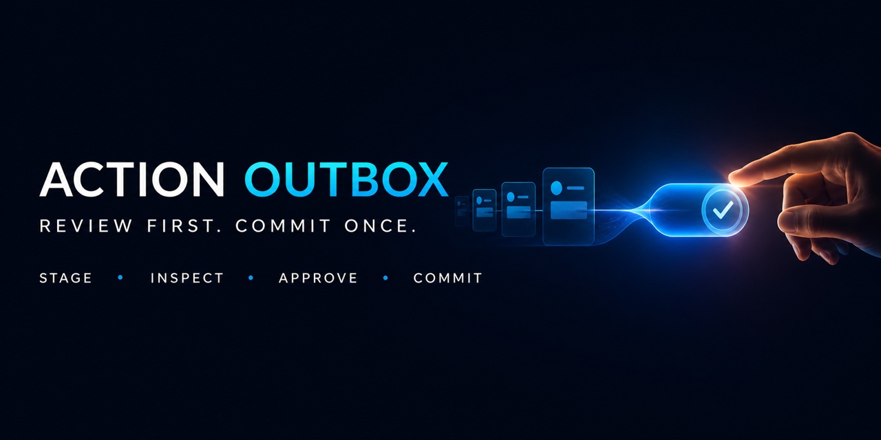 Action Outbox — Review first. Commit once.
