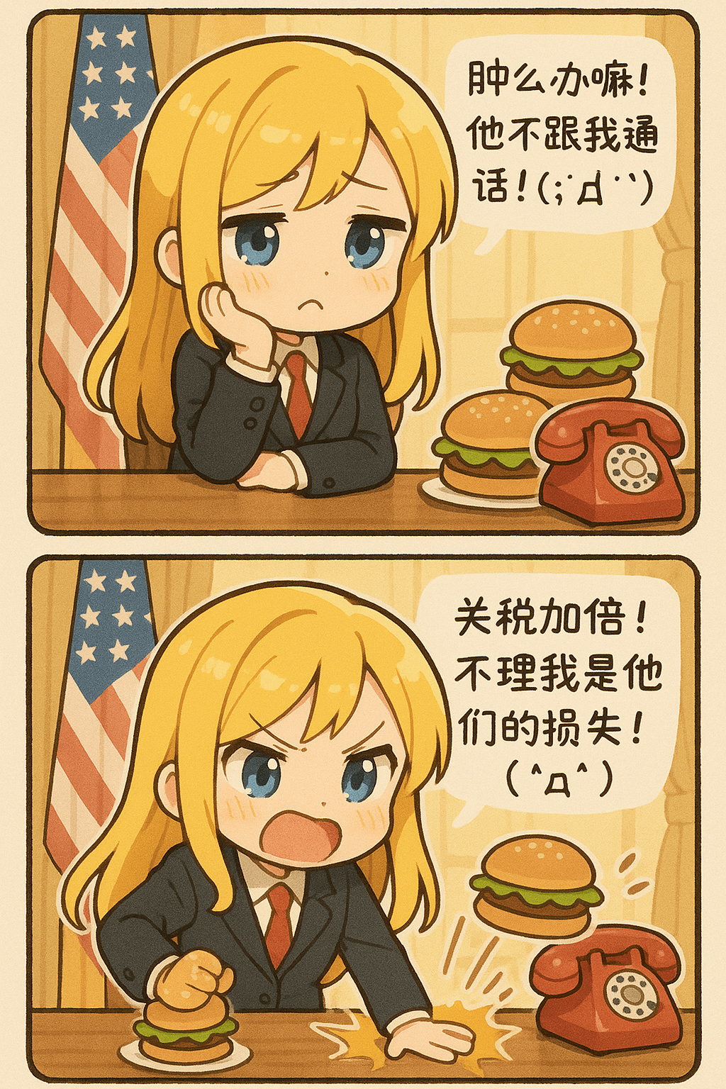日系双格漫画 (少女总统红温了) 示例图