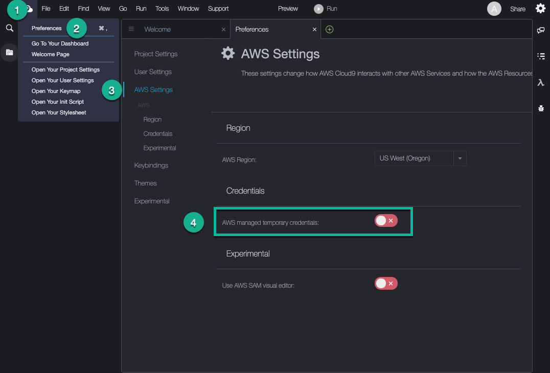 Image: Untick AWS Manages Credentials