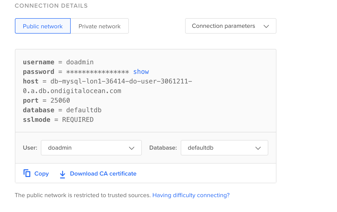 DB connection details