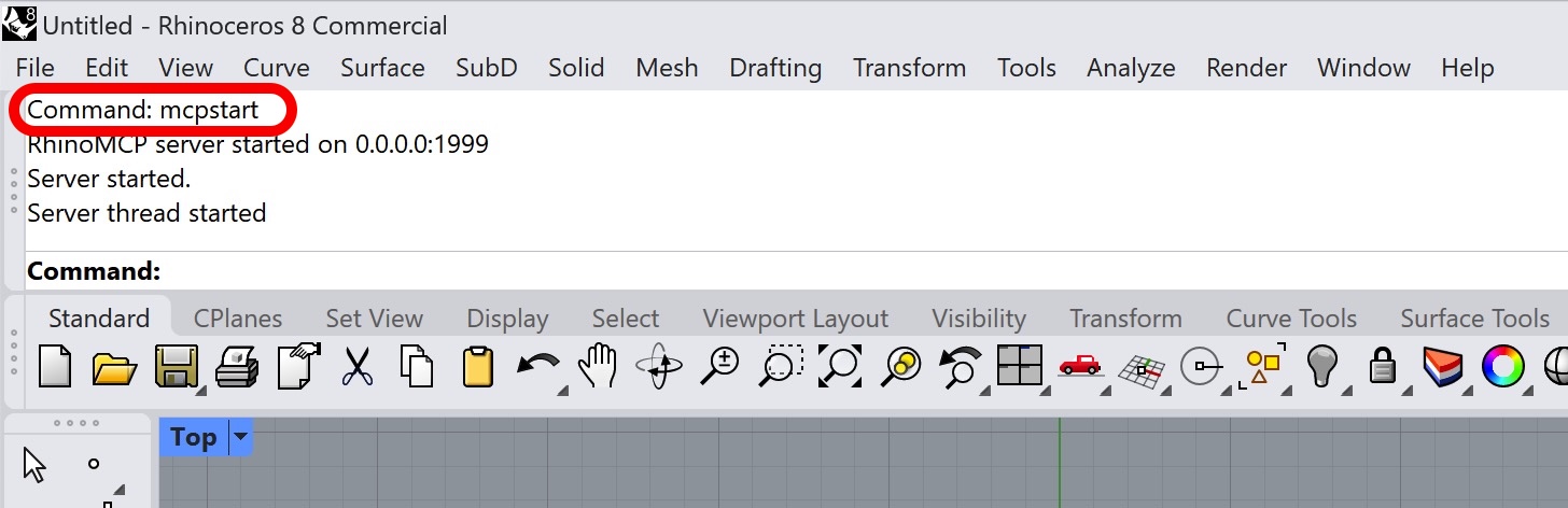 mcpstart in the Rhino command line