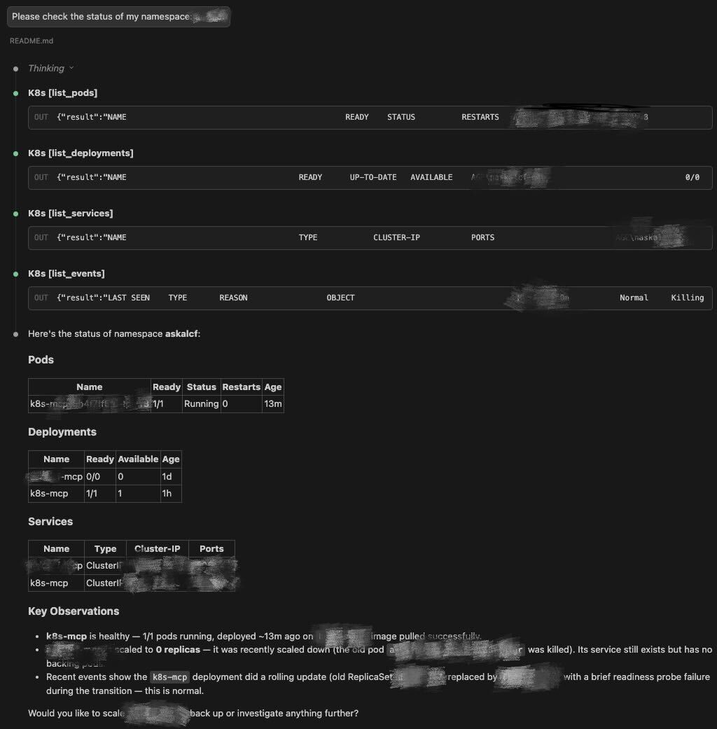 Sample usage of k8s-mcp