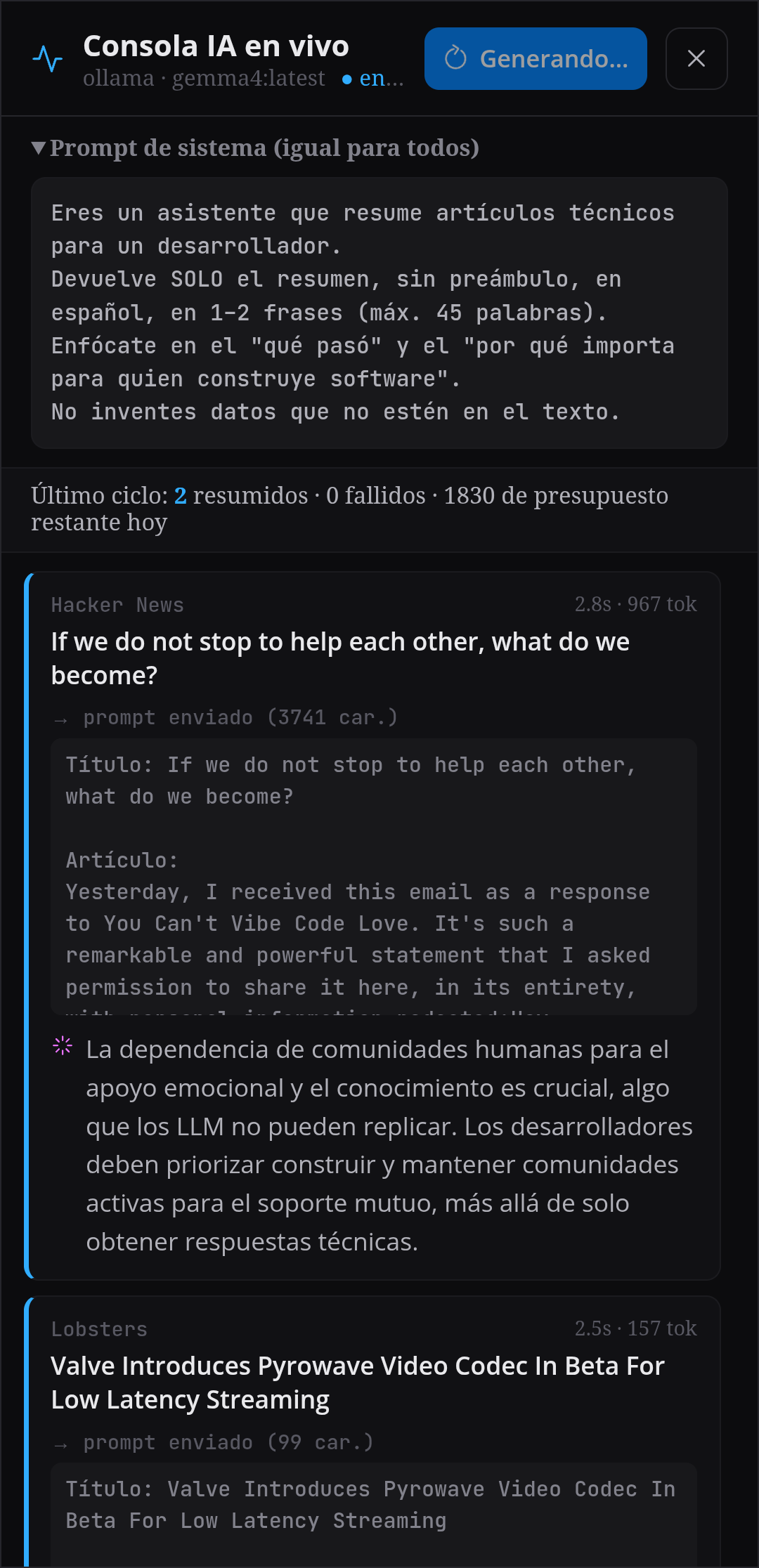 Señal: live AI console