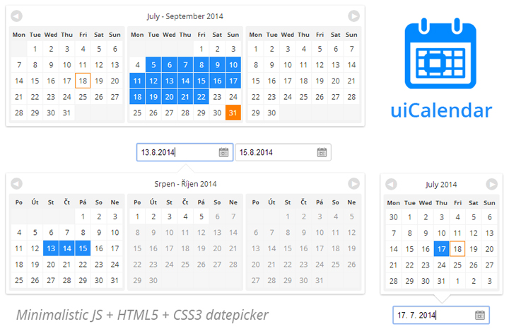 GitHub - jirihybek/uiCalendar: Minimalistic JS + HTML5 + CSS3 datepicker