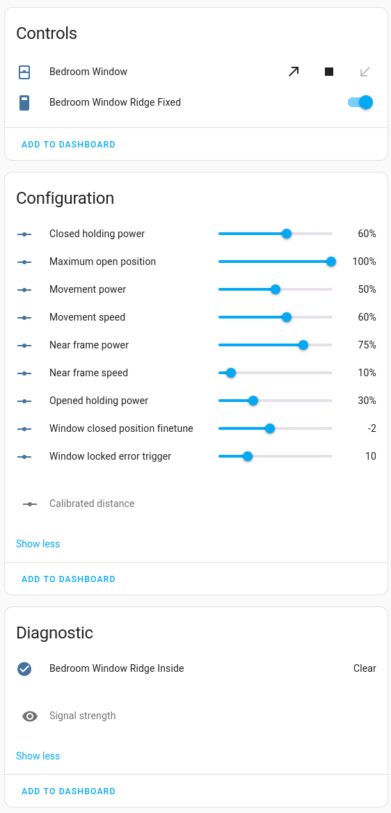 Screenshot of the device dashboard