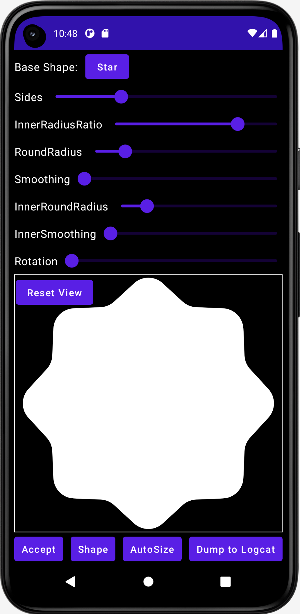 Screenshot of the Compose version of the app, showing the shape editor