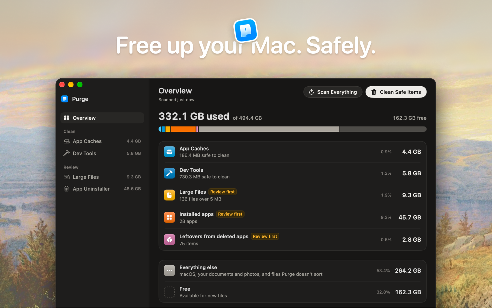 Purge scanning a Mac for safe-to-clean cache