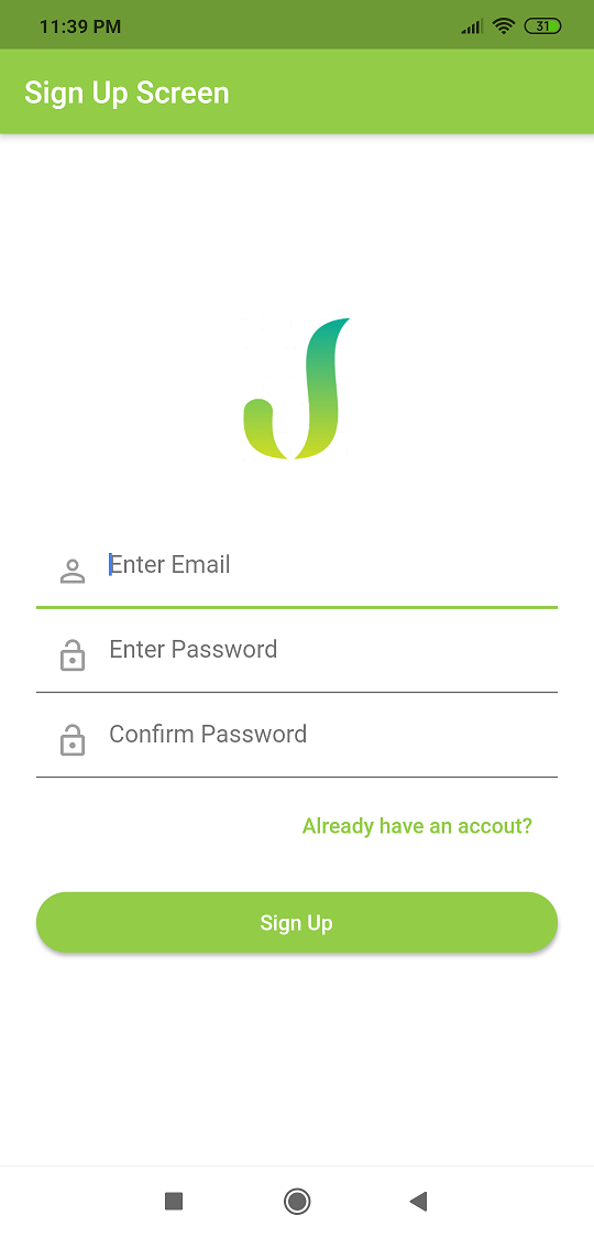 Signup screen