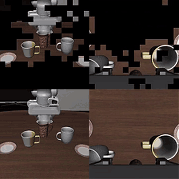 LIBERO-Long rollout showing discarded visual tokens in black above the original camera images — source: jiuyixu25/FastVLA repository