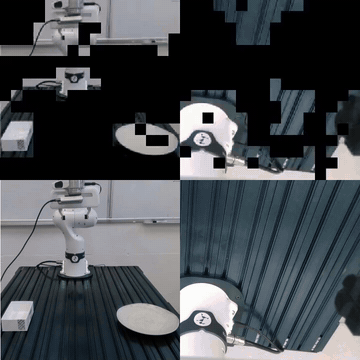 Franka Research 3 rollout showing original views and retained visual regions; the animation plays at 2× speed — source: jiuyixu25/FastVLA repository
