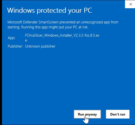 FOrcaSlicer 安装程序的 Windows Defender 警告