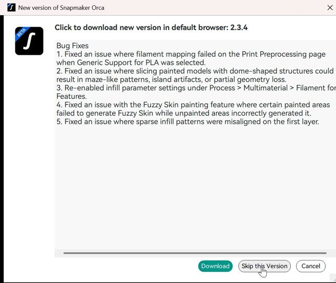 Snapmaker Orca 新版本提示