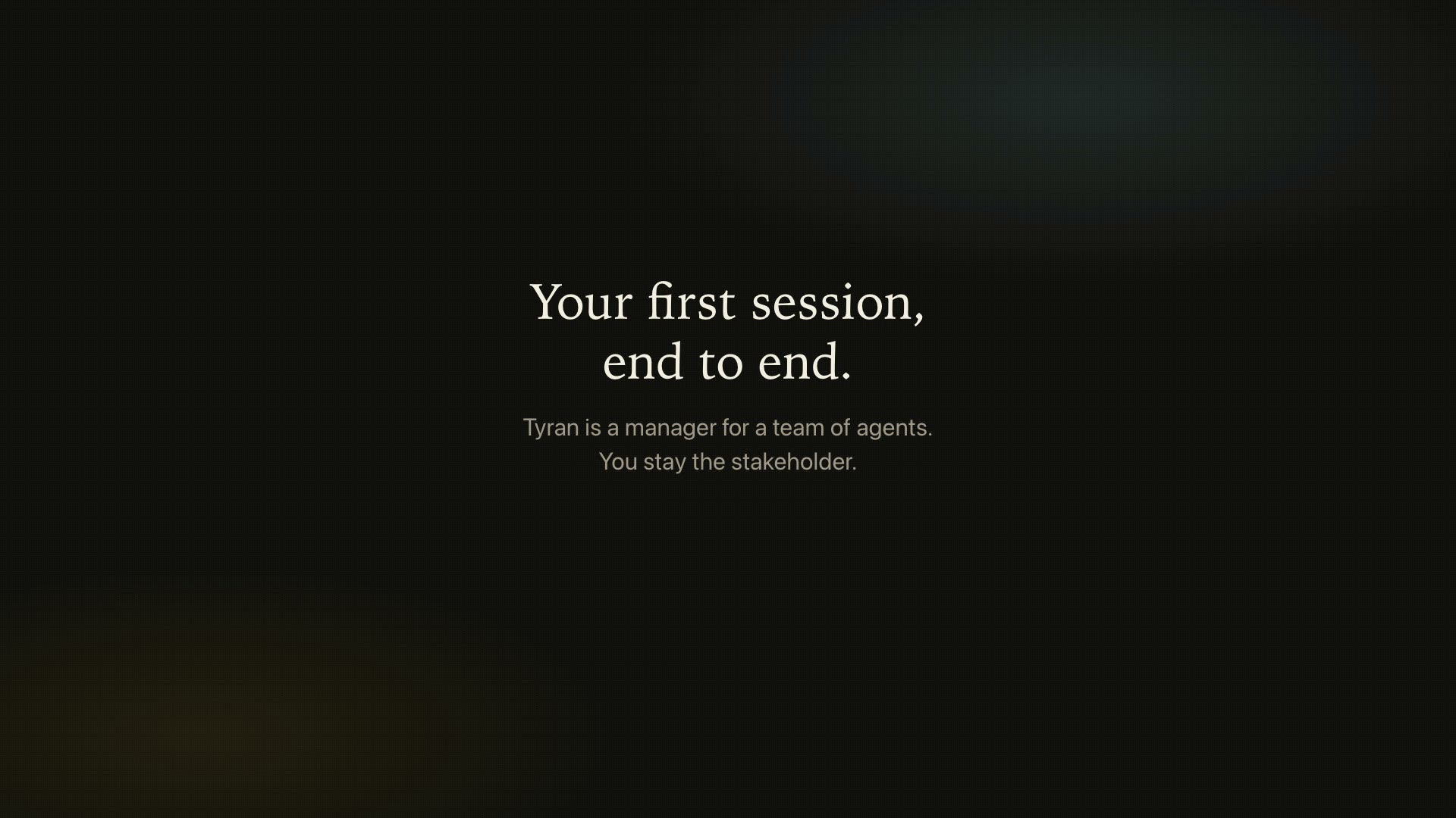 Still from the Tyran onboarding video: the install commands typed into a terminal