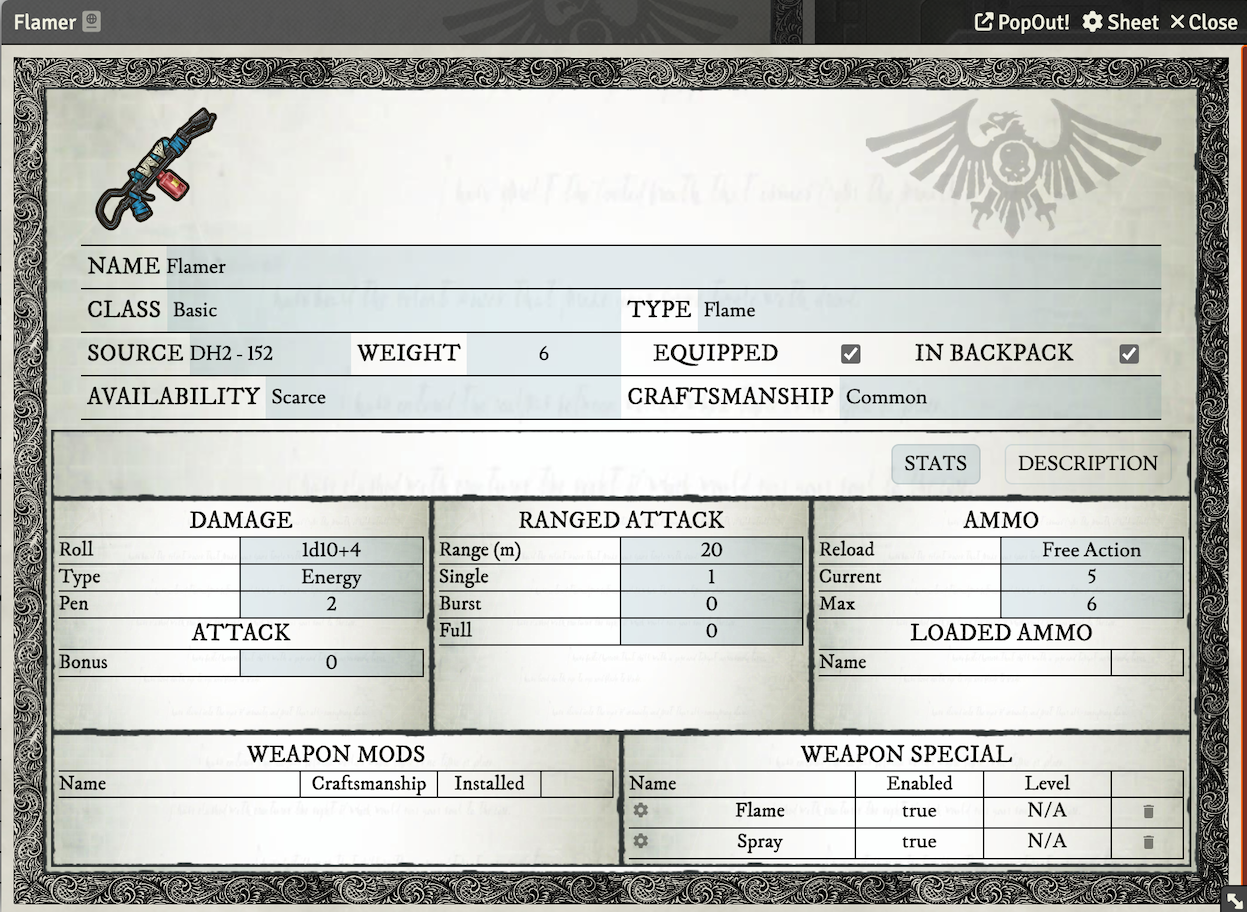 Weapon Sheet