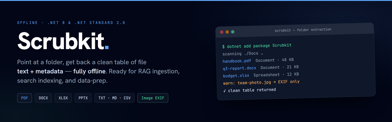 Scrubkit โ offline text + metadata extraction for .NET