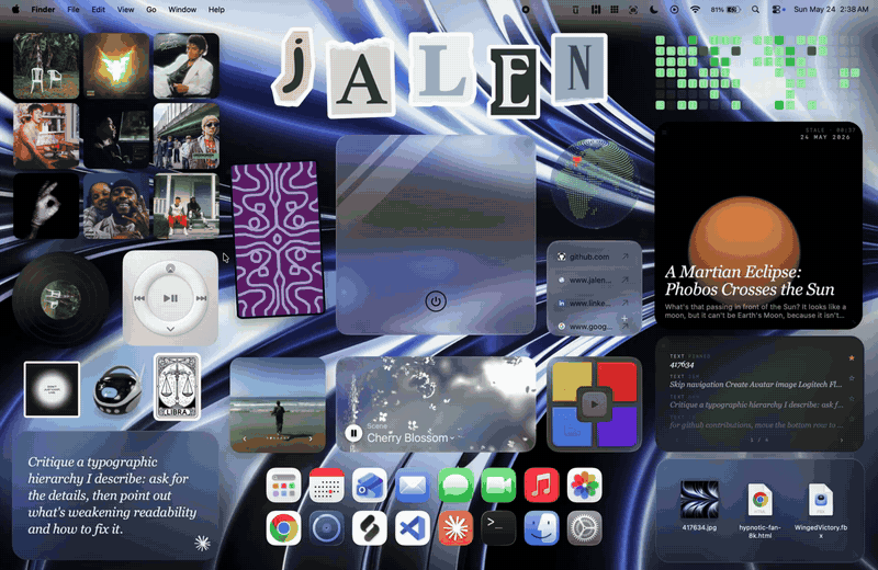 The Übersicht widget suite: 12 macOS desktop widgets running together