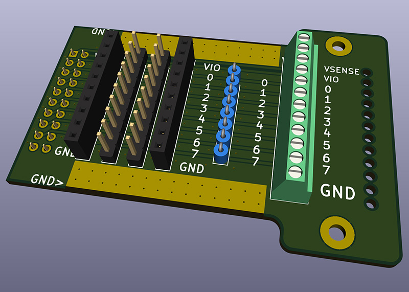 3D view of the PCB with parts