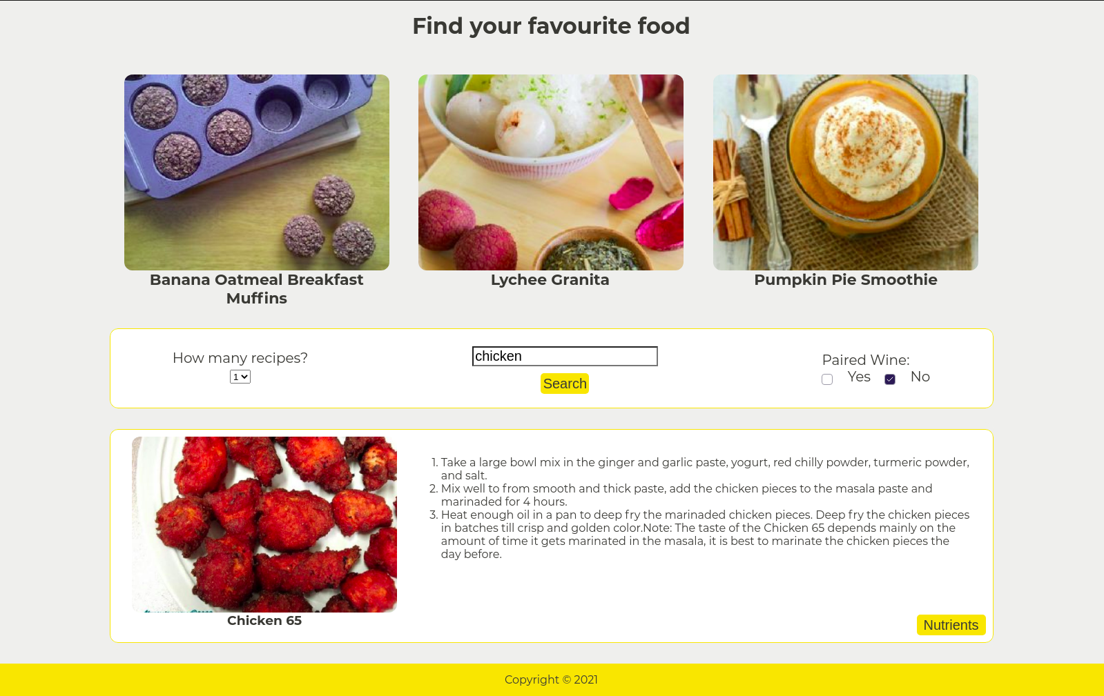 Foodpage screenshot