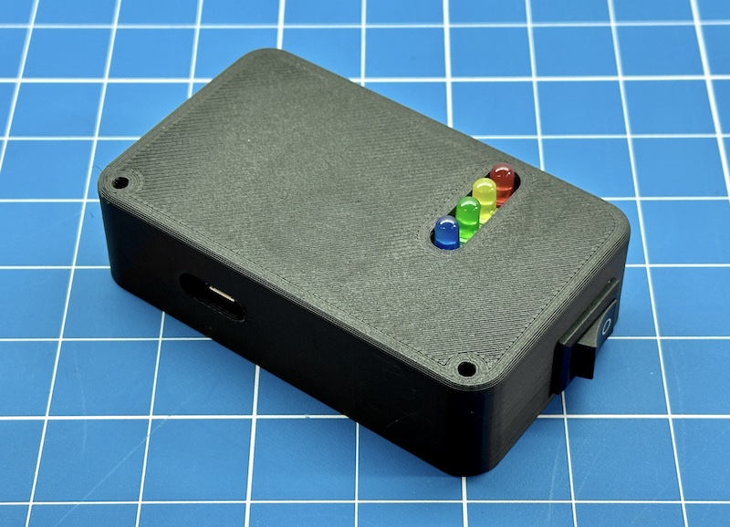 Control box showing the protruding battery indicator LEDs