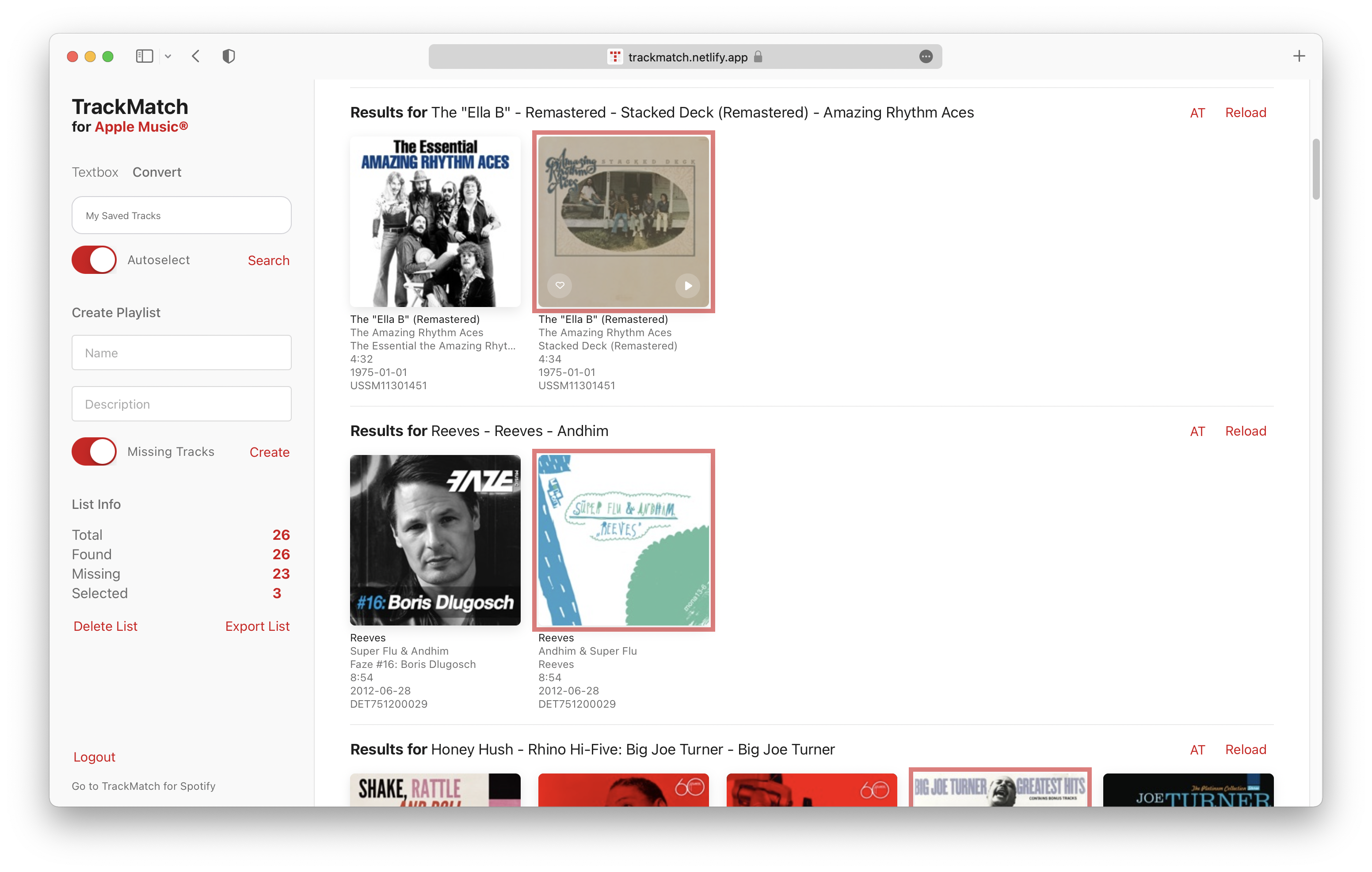 TrackMatch Apple Music in Safari Browser