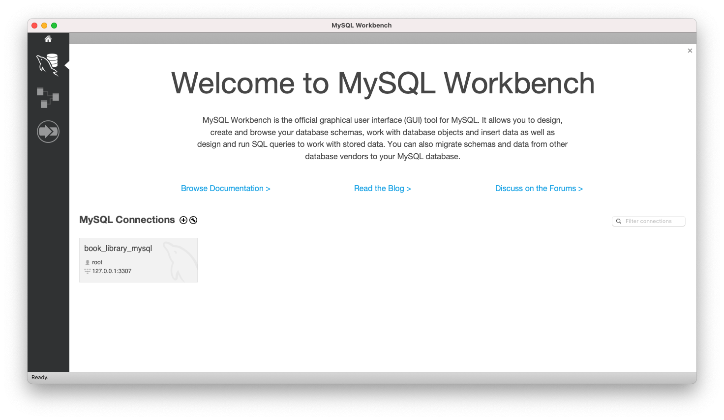 MySQL Workbench screenshot after successful setup