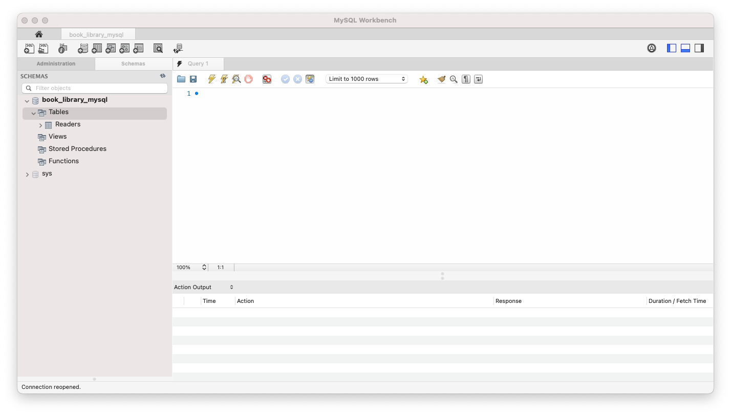 Screenshot of readers table in MySQL Workbench