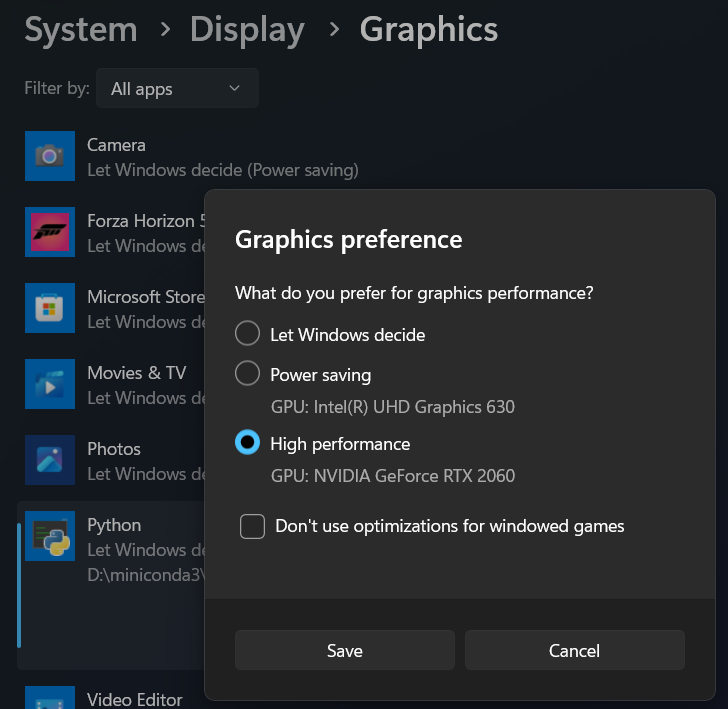 Setting > System > Display > Graphics