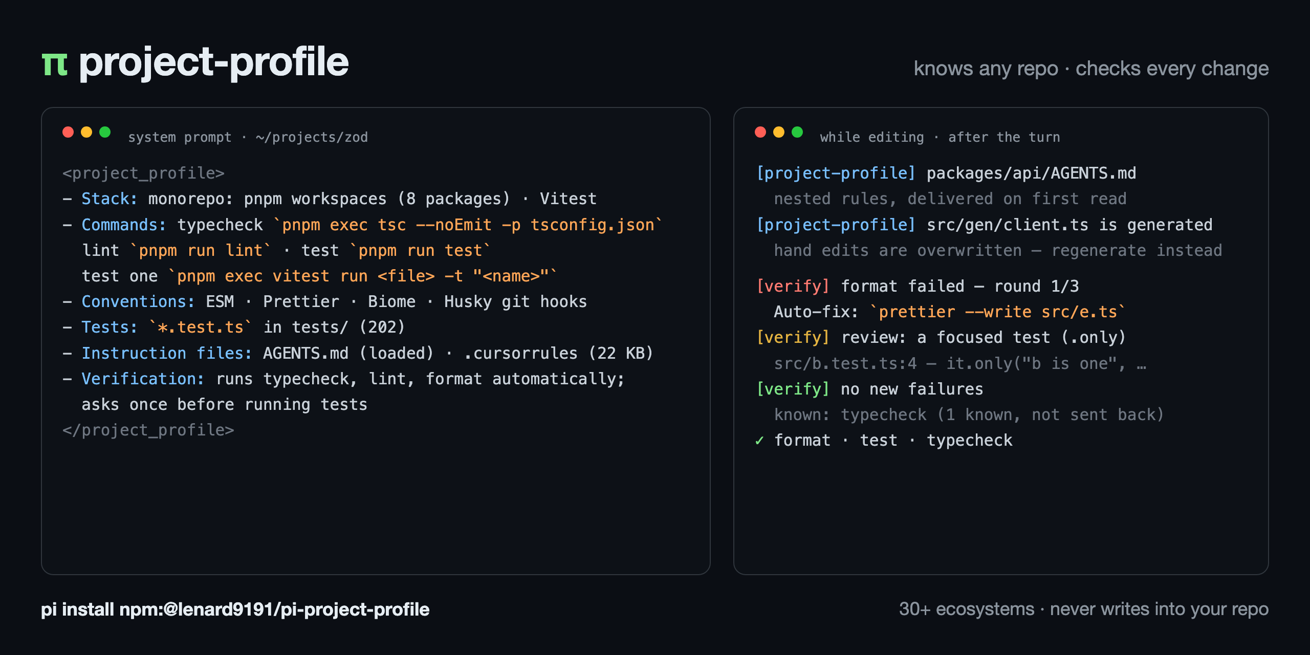 pi-project-profile: the injected project profile and the verification of an agent turn
