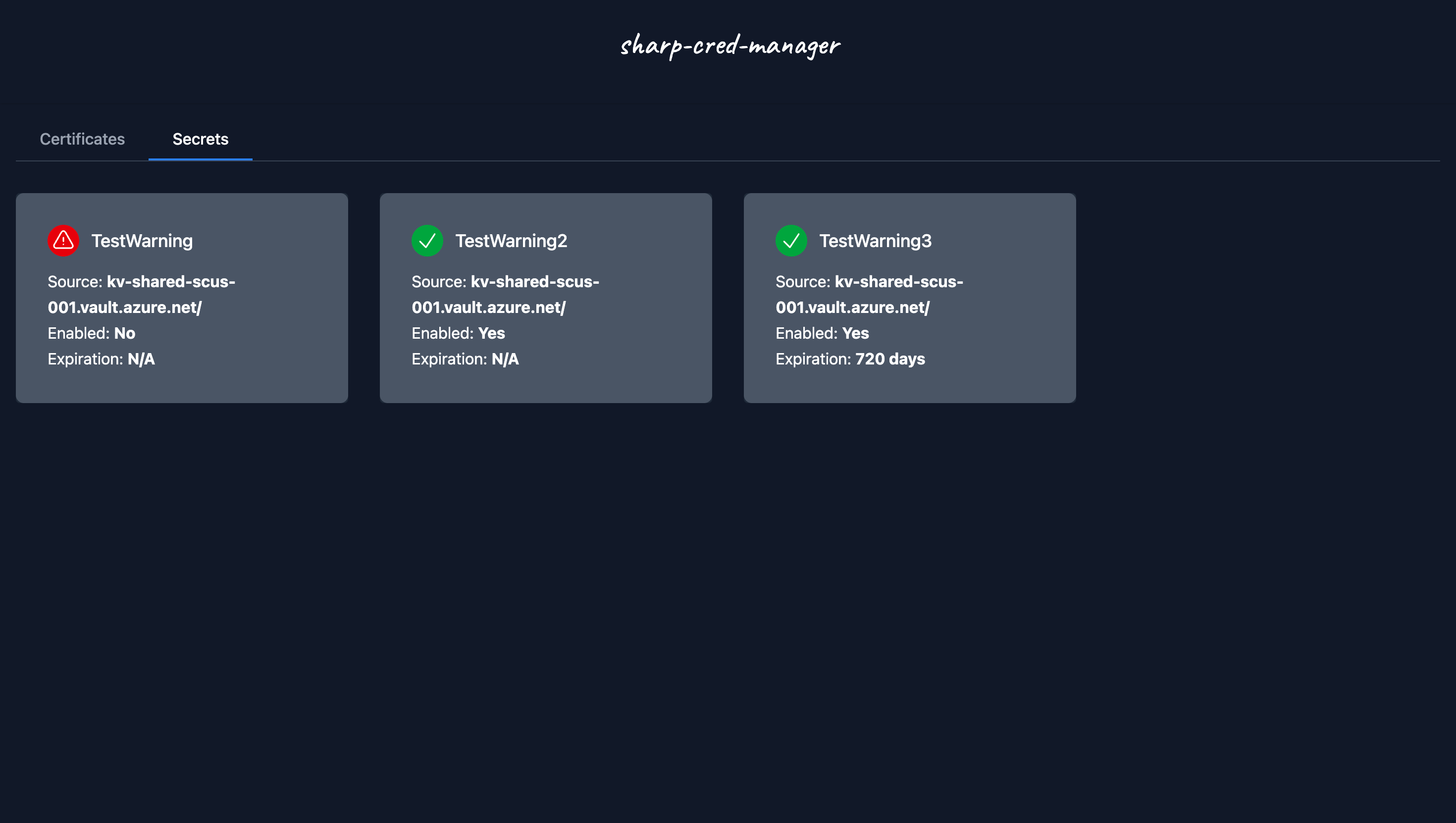 Sharp Cred Manager - secrets dashboard