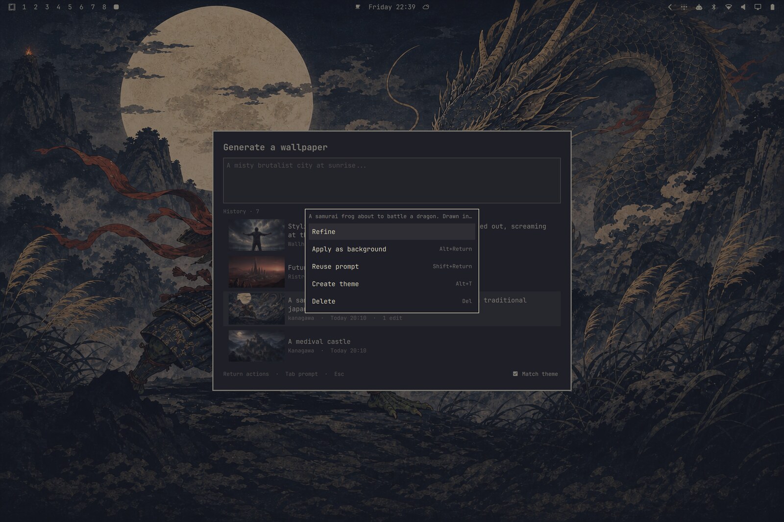 The action menu on a history row