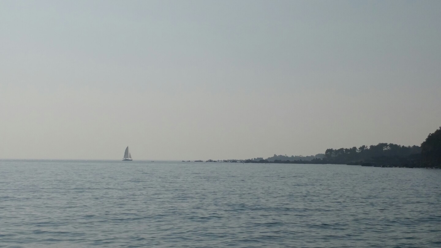 Jeju sailing yacht and coastline