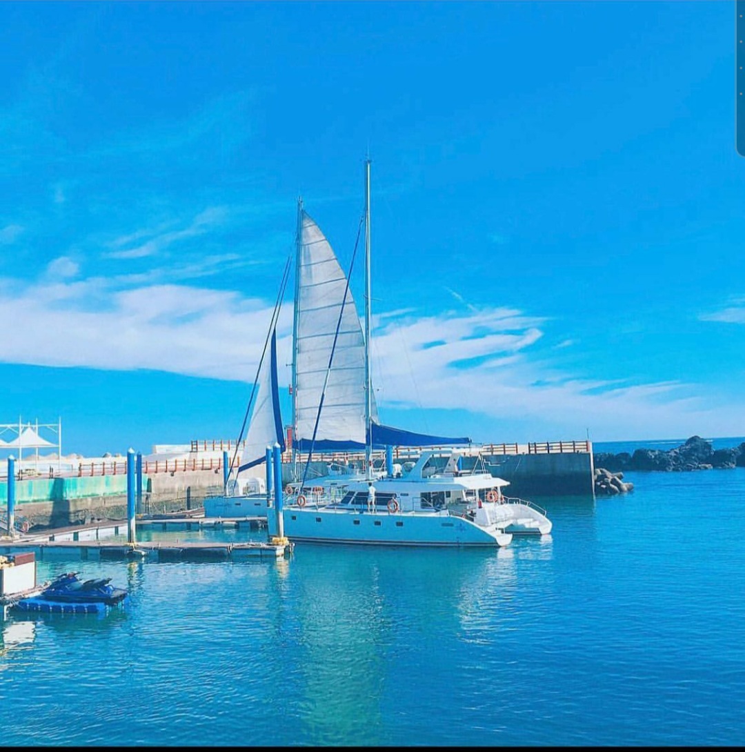 Jeju sailing yacht and coastline