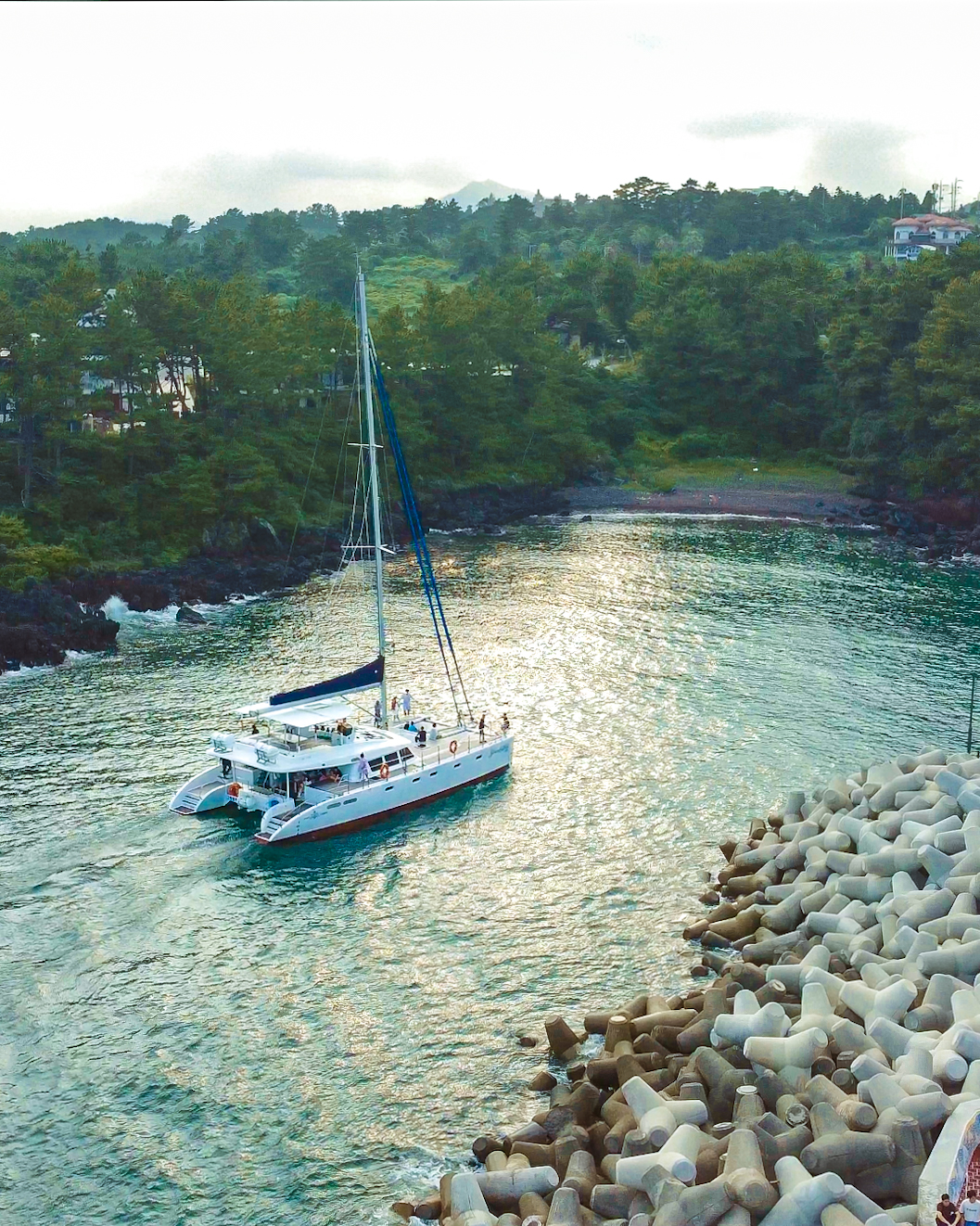 Jeju sailing yacht and coastline