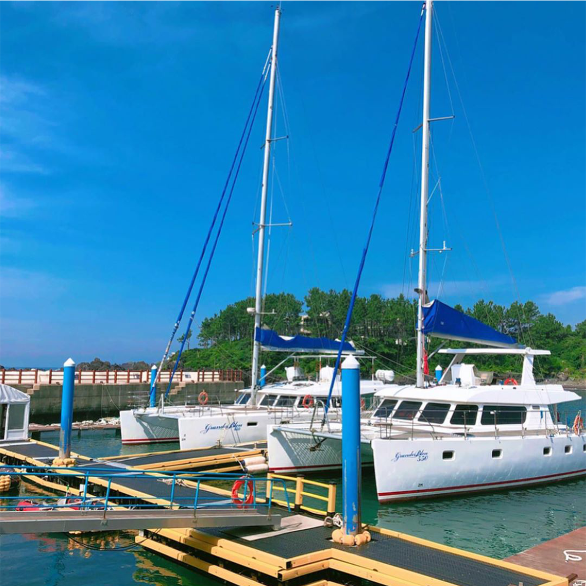 Jeju sailing yacht and coastline