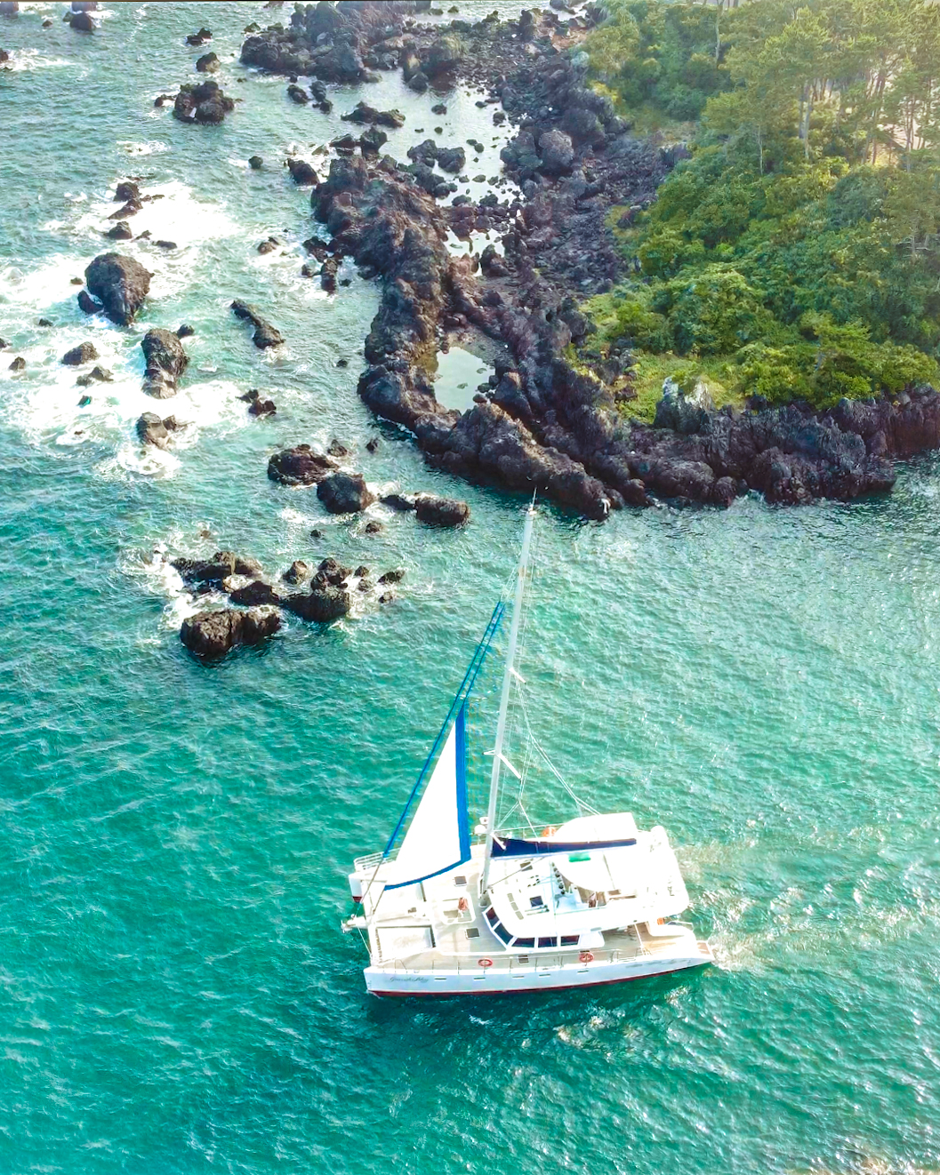 Jeju sailing yacht and coastline