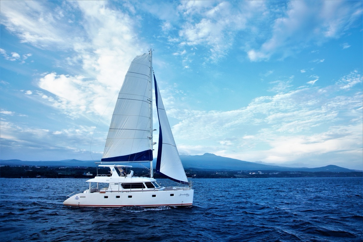 Jeju sailing yacht and coastline