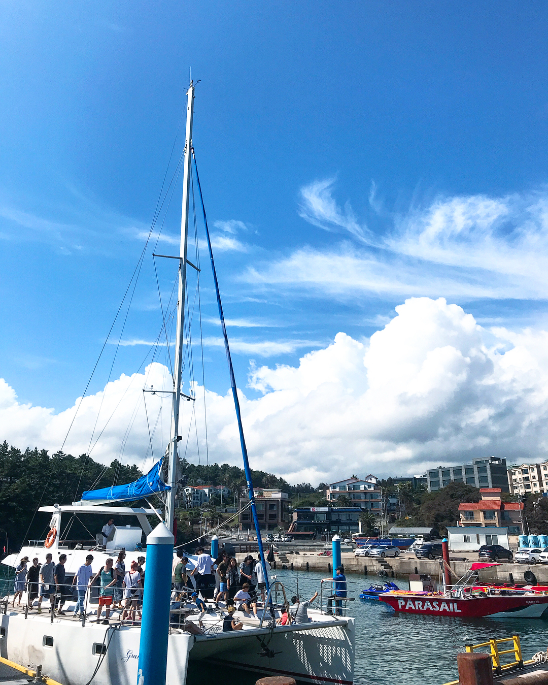 Jeju sailing yacht and coastline