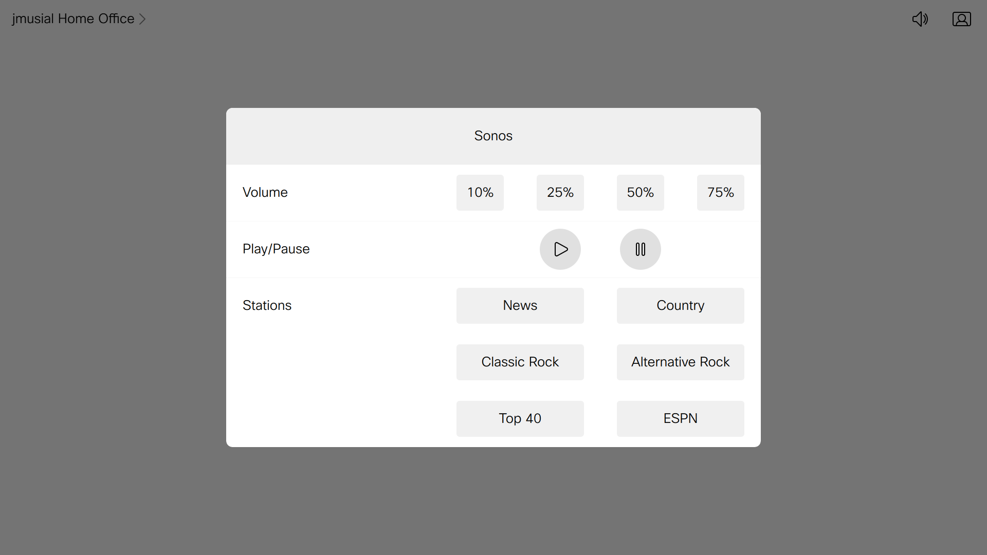 Sample In-Room Control Screenshot