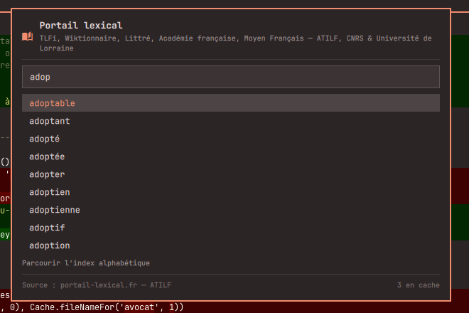 Typing "adop" lists adoptable through adoptif