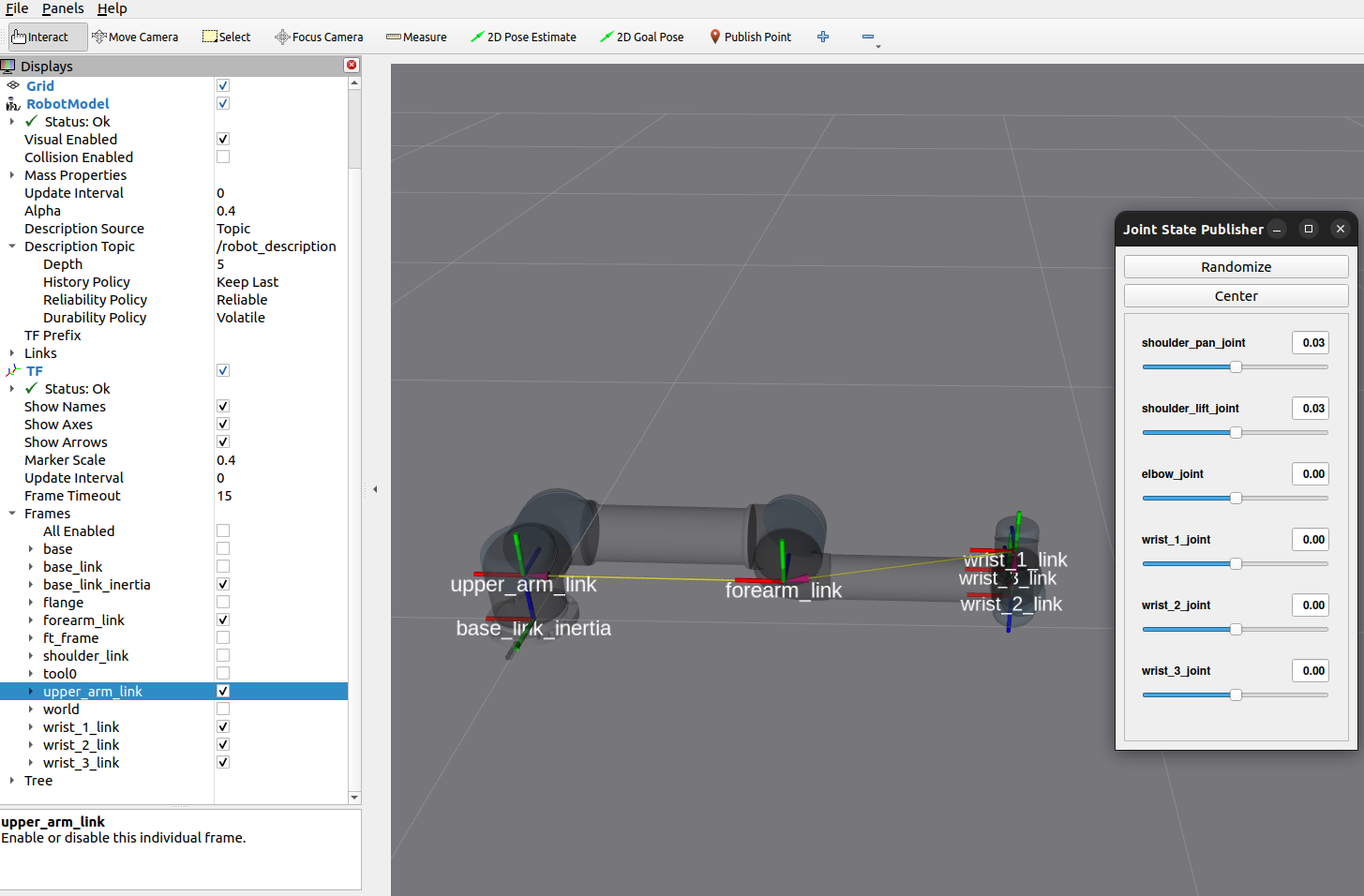 RVIZ Visualization of UR5 and its frames