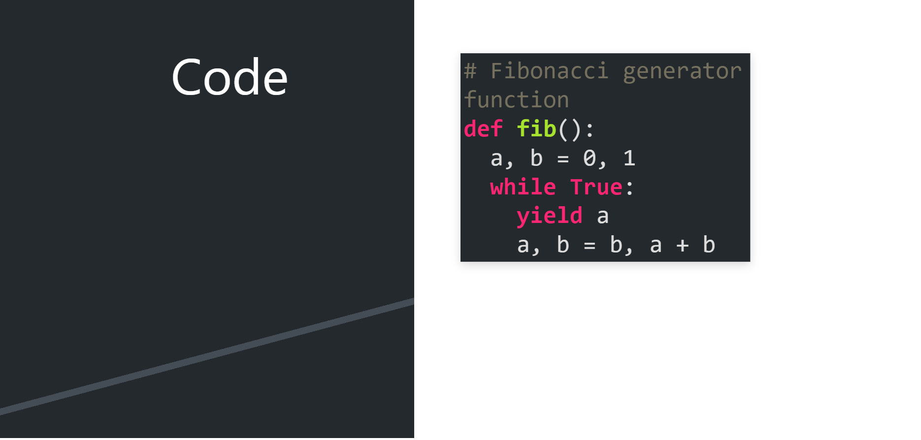 Slide from the template with a code block